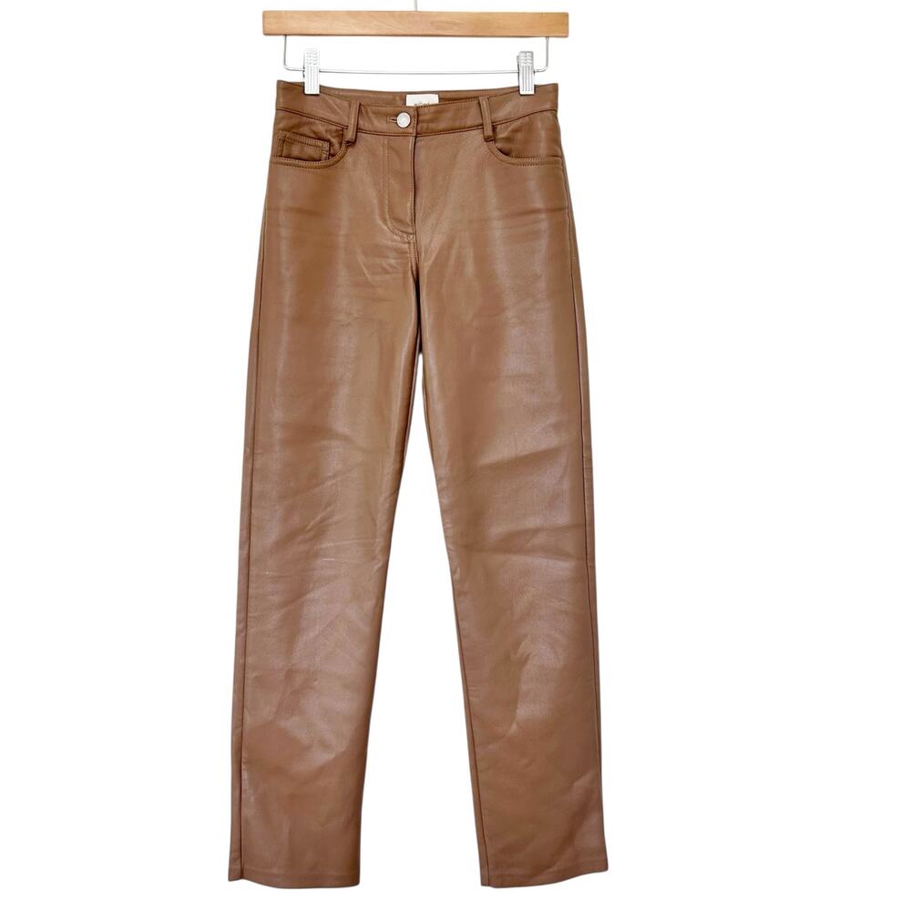 Aritzia Wilfred Tan Faux Leather Straight Leg Pants Sz 00